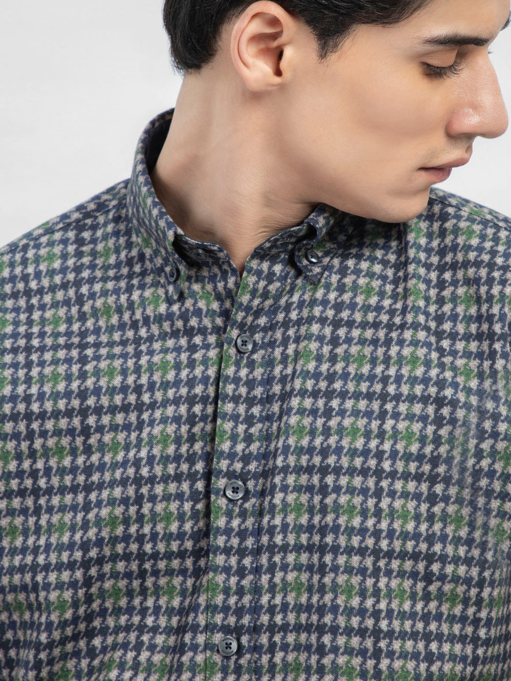 Blue & Green Houndstooth Printed Flannel Shirt