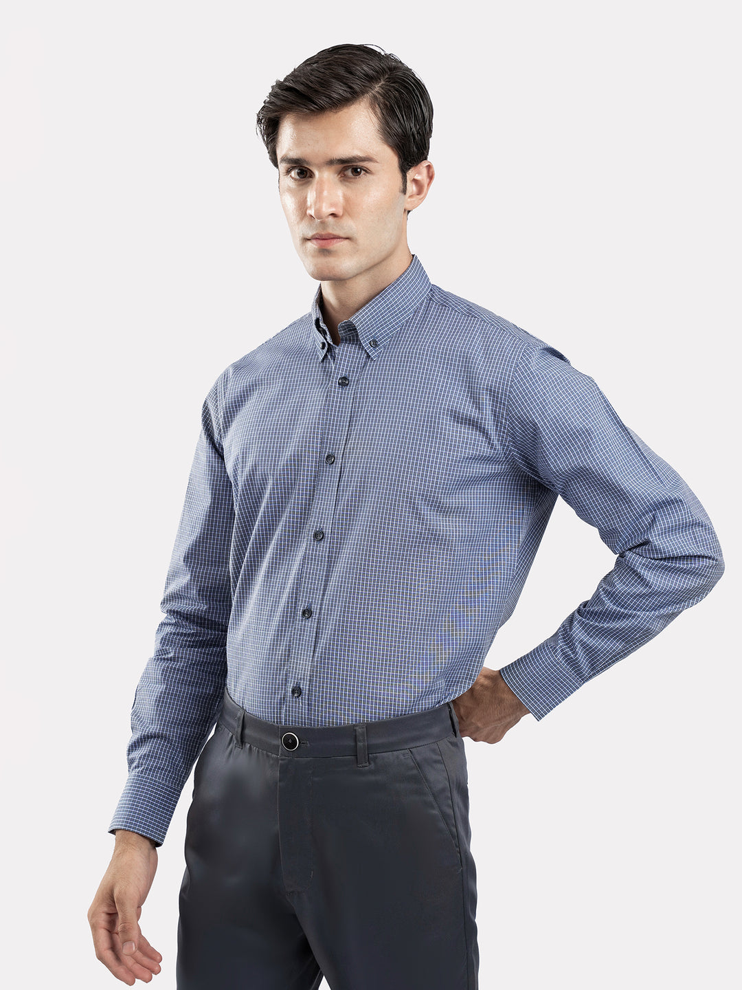 Blue & Grey Gingham Button Down Shirt