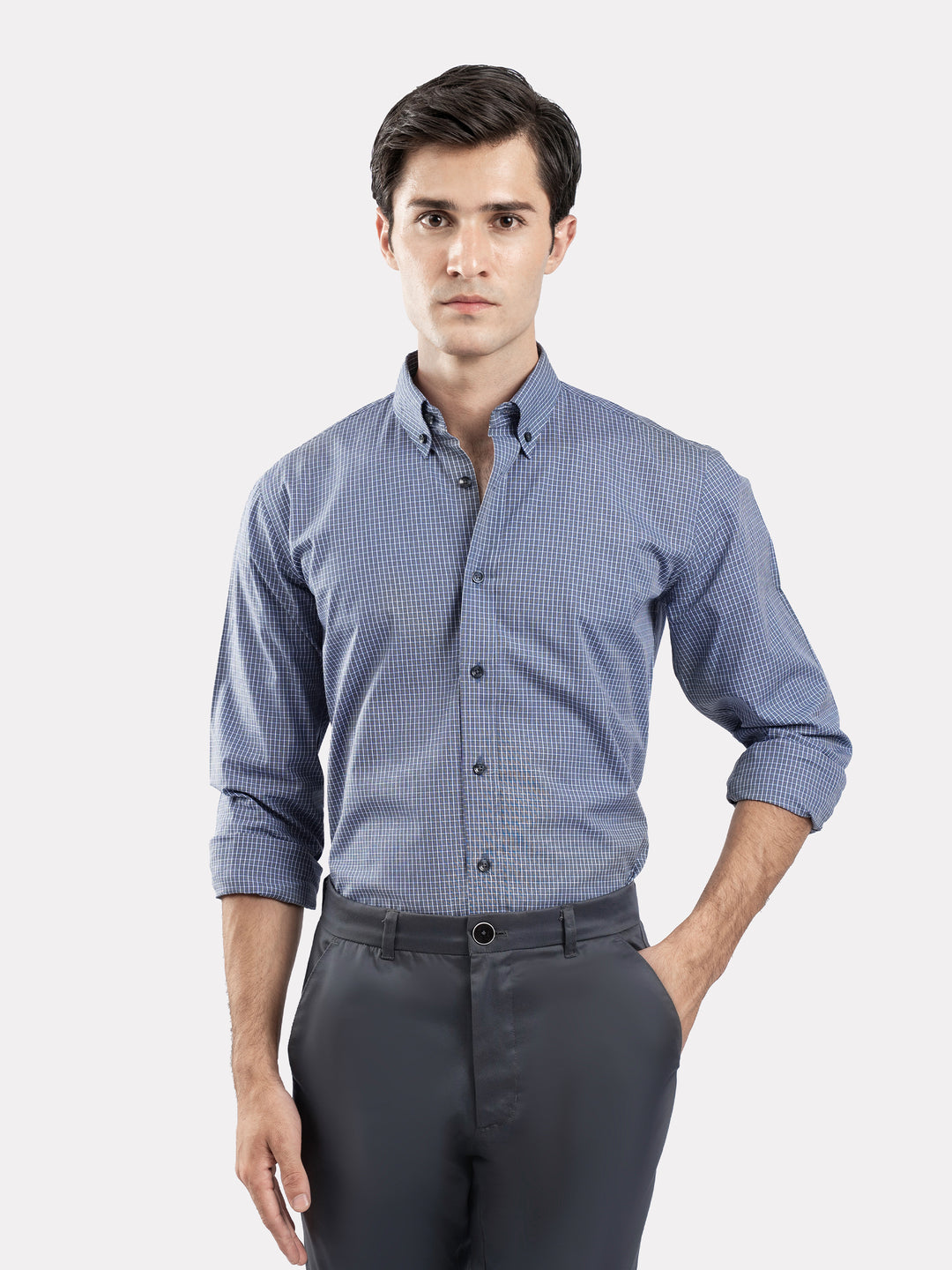 Blue & Grey Gingham Button Down Shirt