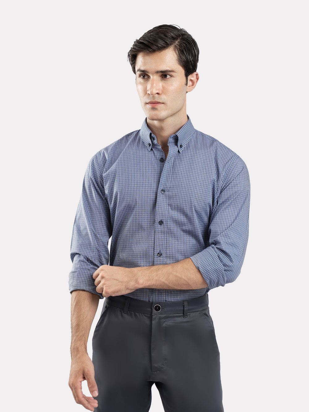 Blue & Grey Gingham Button Down Shirt