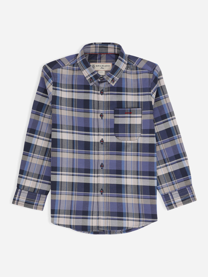 Blue & Grey Tartan Plaid Checkered Casual Shirt Brumano Pakistan