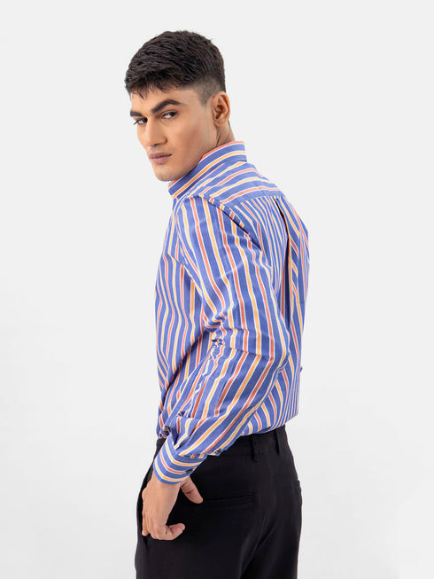 Blue & Orange Bold Striped button Down Shirt Brumano Pakistan