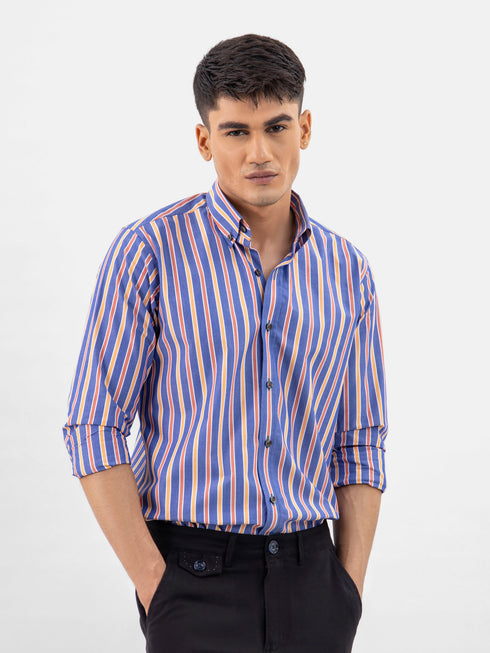 Blue & Orange Bold Striped button Down Shirt Brumano Pakistan