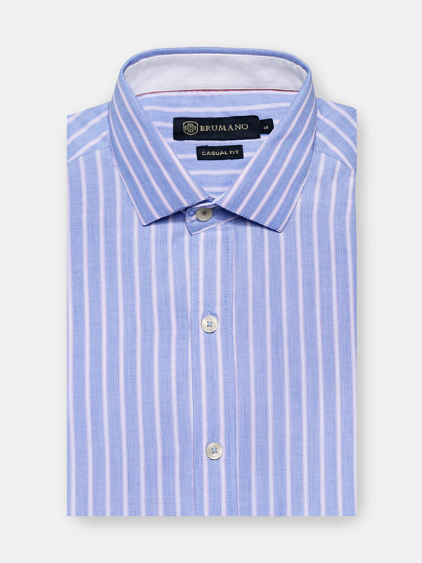 Blue & Pink Striped Formal With Formal Collar