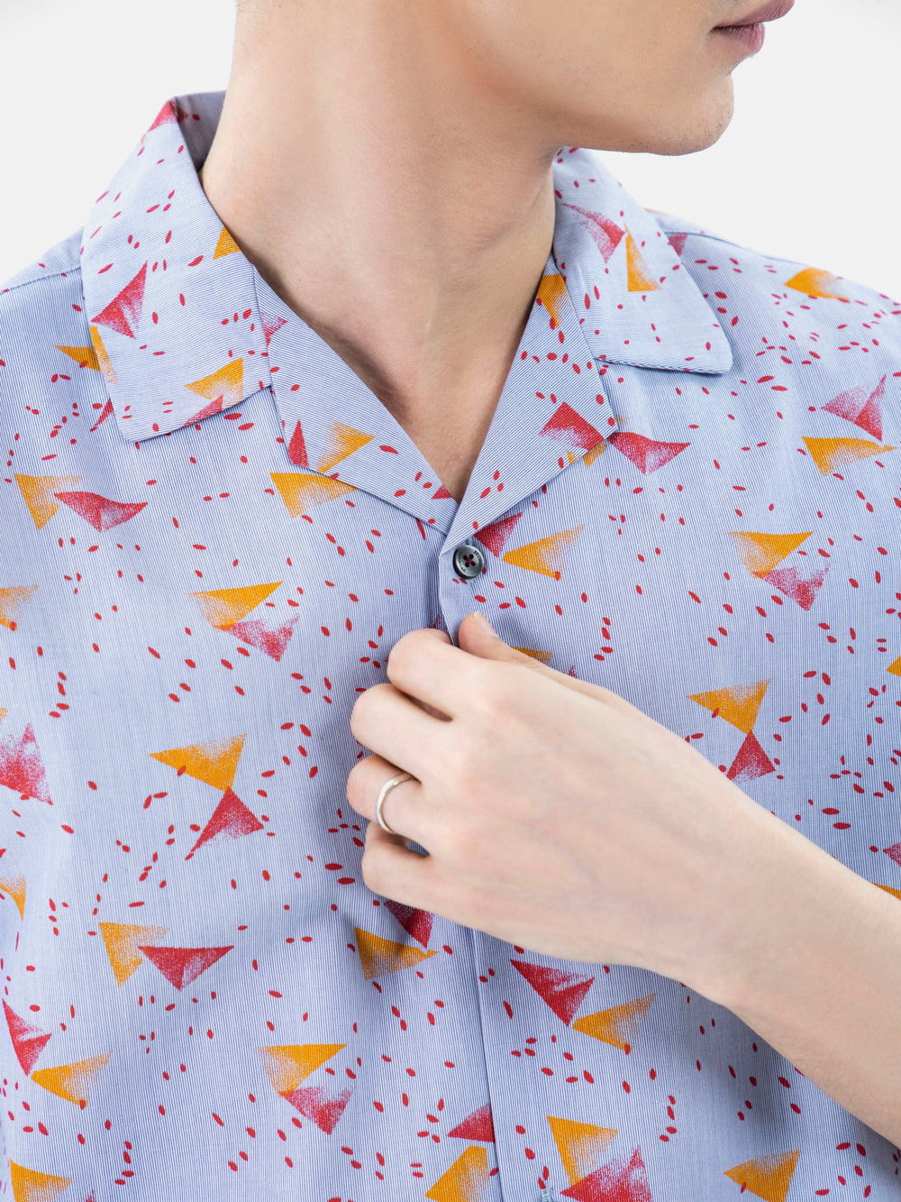 Blue & Red Abstract Printed Half Sleeve Cuban Collar Shirt