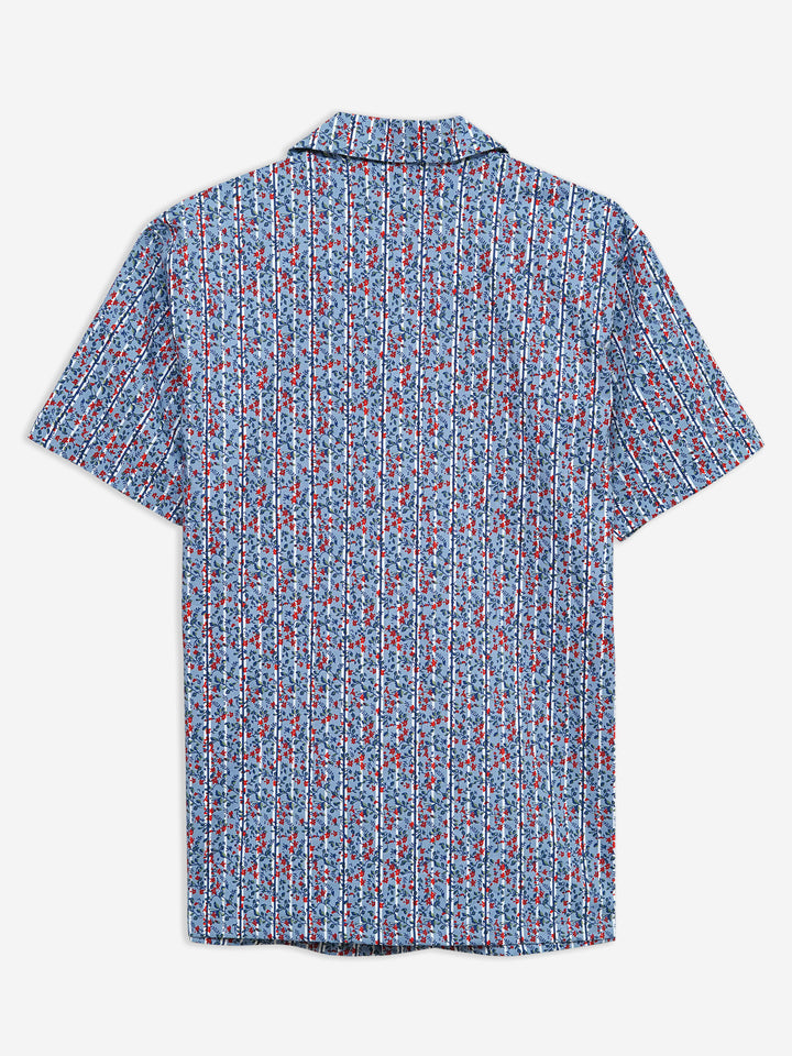 Blue & Red Printed Half Sleeve Cuban Collar Shirt Brumano Pakistan