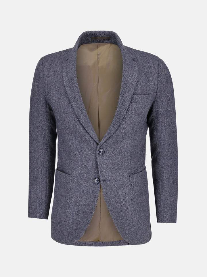Blue & White Dobby Structured Wool & Cashmere Blazer - Sartoria Brumano Pakistan
