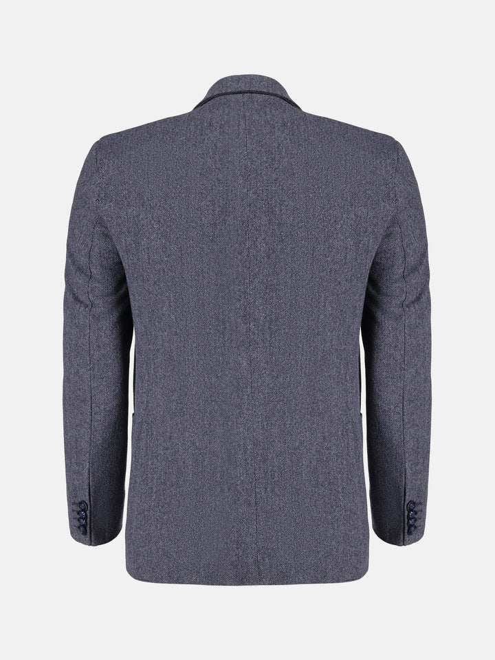 Blue & White Dobby Structured Wool & Cashmere Blazer - Sartoria Brumano Pakistan