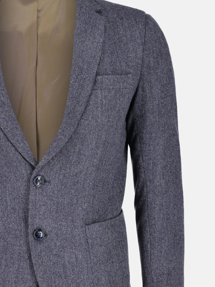 Blue & White Dobby Structured Wool & Cashmere Blazer - Sartoria Brumano Pakistan