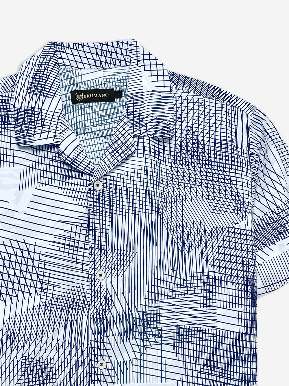 Blue & White Geometric Printed Cuban Collar Shirt