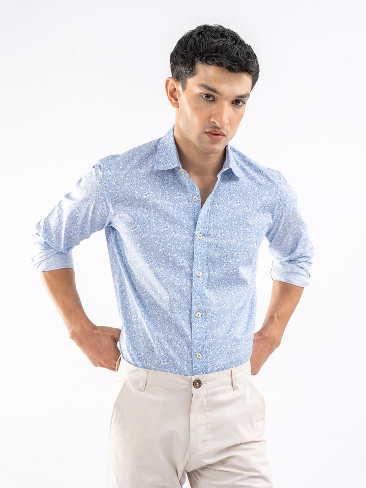 Blue & White Paisley Printed Shirt