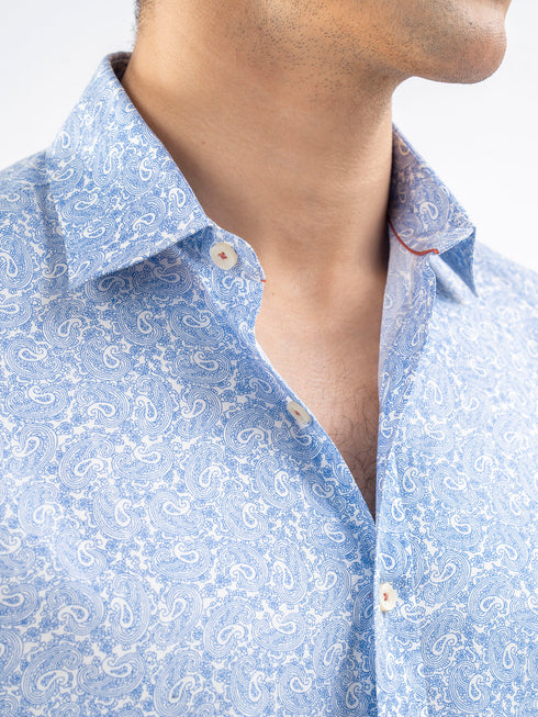 Blue & White Paisley Printed Shirt