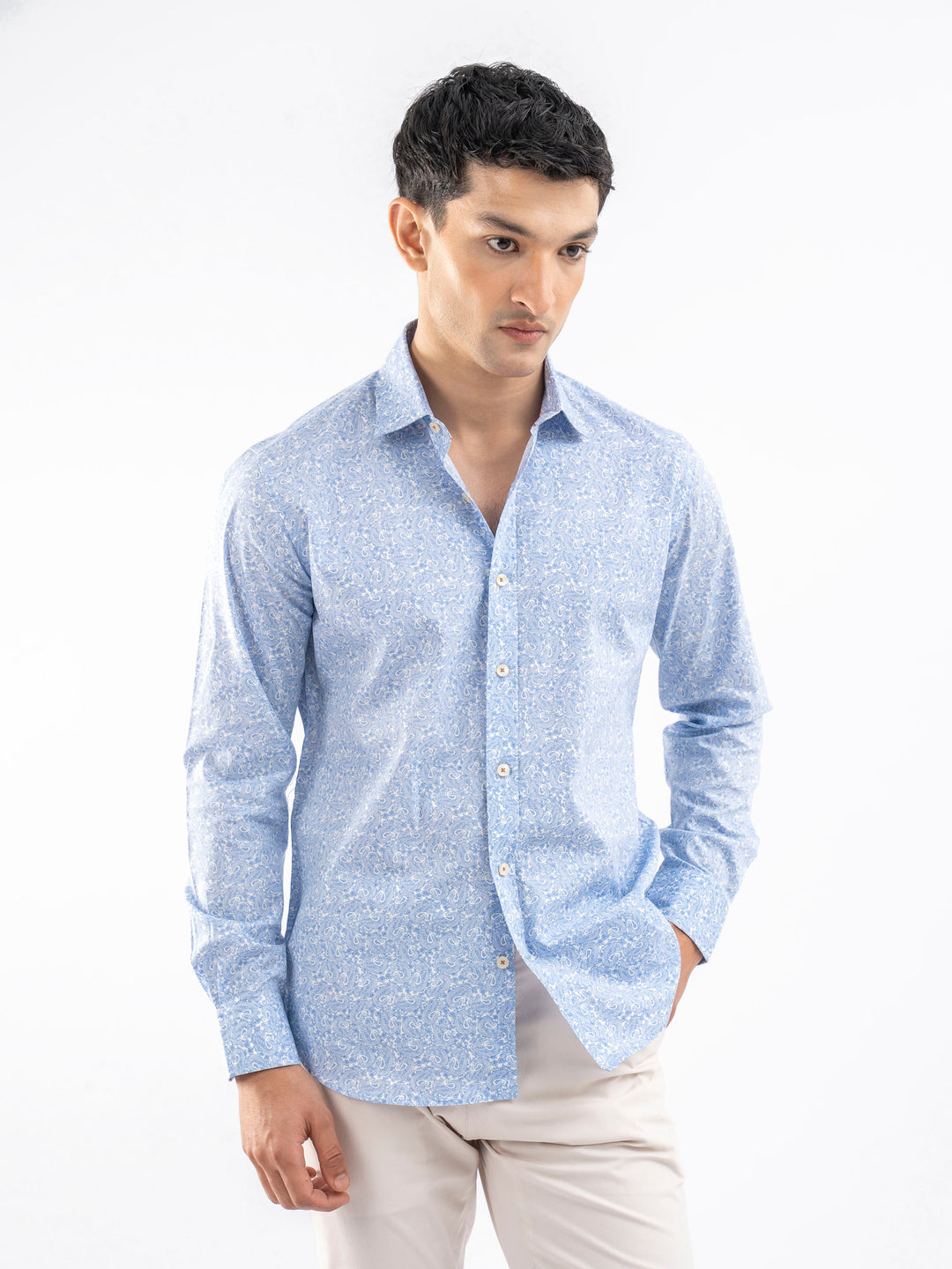 Blue & White Paisley Printed Shirt