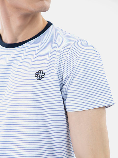 Blue & White Striped Crew Neck T-Shirt With Contrasting Rib Brumano Pakisttan