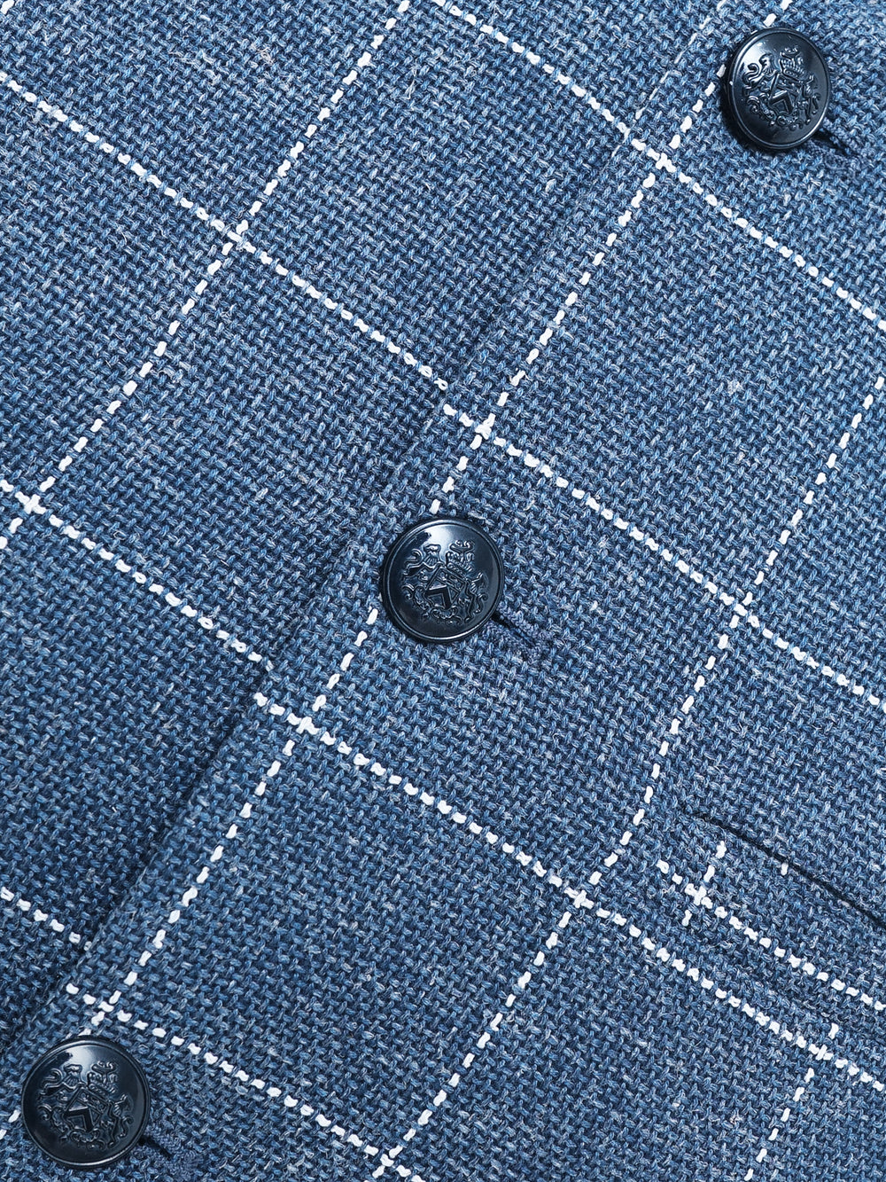 Blue & White Wool & Linen Blended Waistcoat - Sartoria