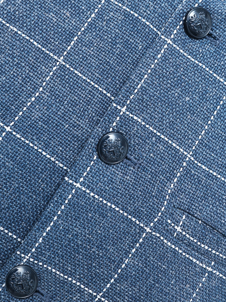 Blue & White Wool & Linen Blended Waistcoat - Sartoria