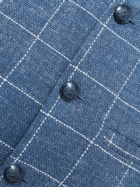 Blue & White Wool & Linen Blended Waistcoat - Sartoria