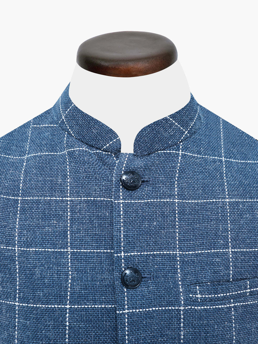 Blue & White Wool & Linen Blended Waistcoat - Sartoria