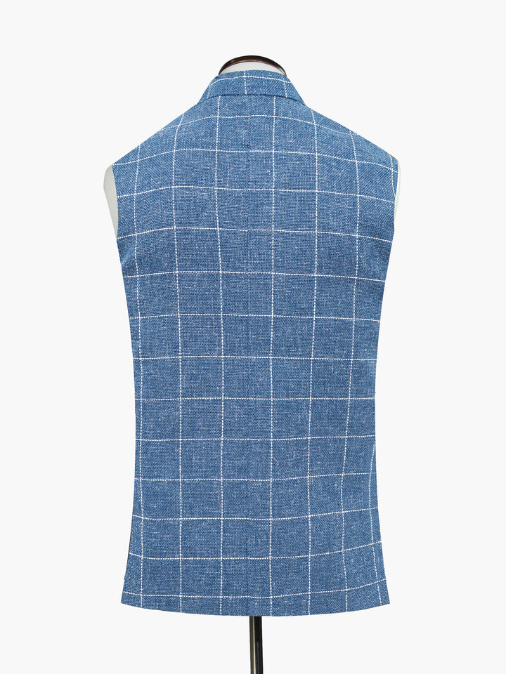 Blue & White Wool & Linen Blended Waistcoat - Sartoria