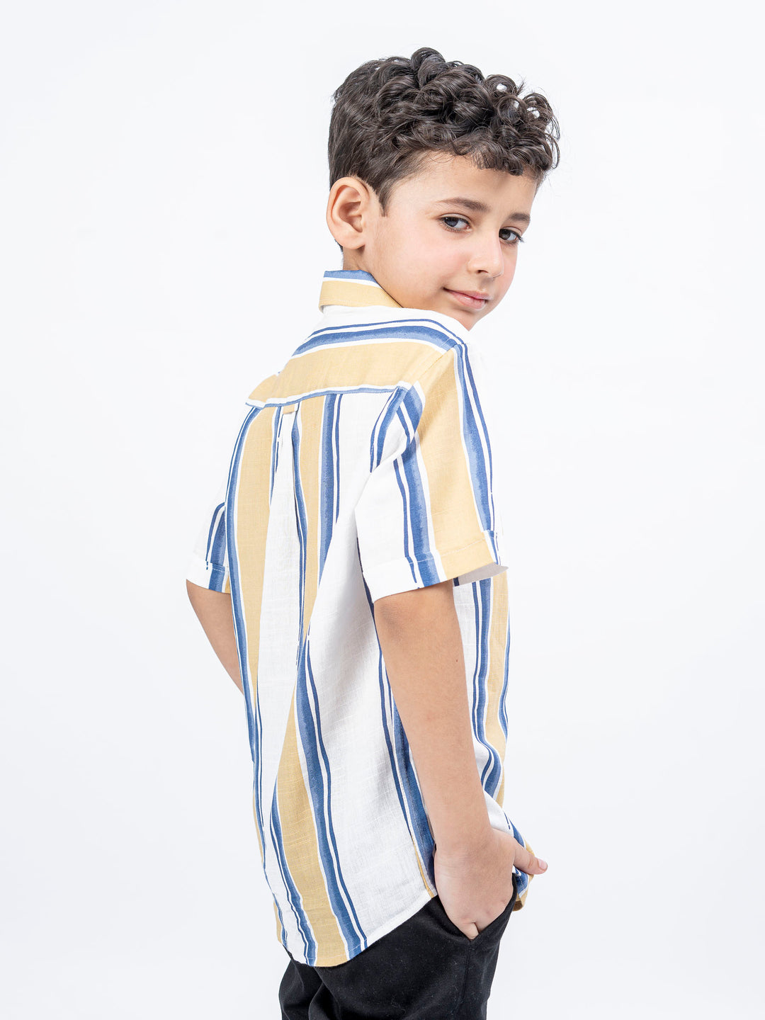 Blue & Yellow Striped Half Sleeve Casual Shirt