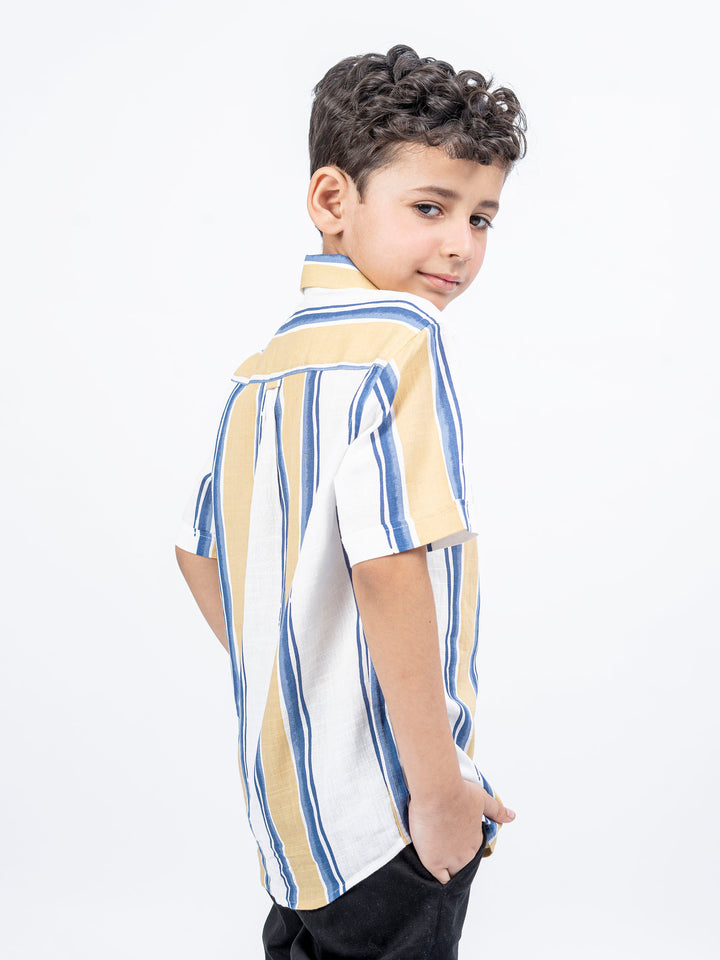 Blue & Yellow Striped Half Sleeve Casual Shirt