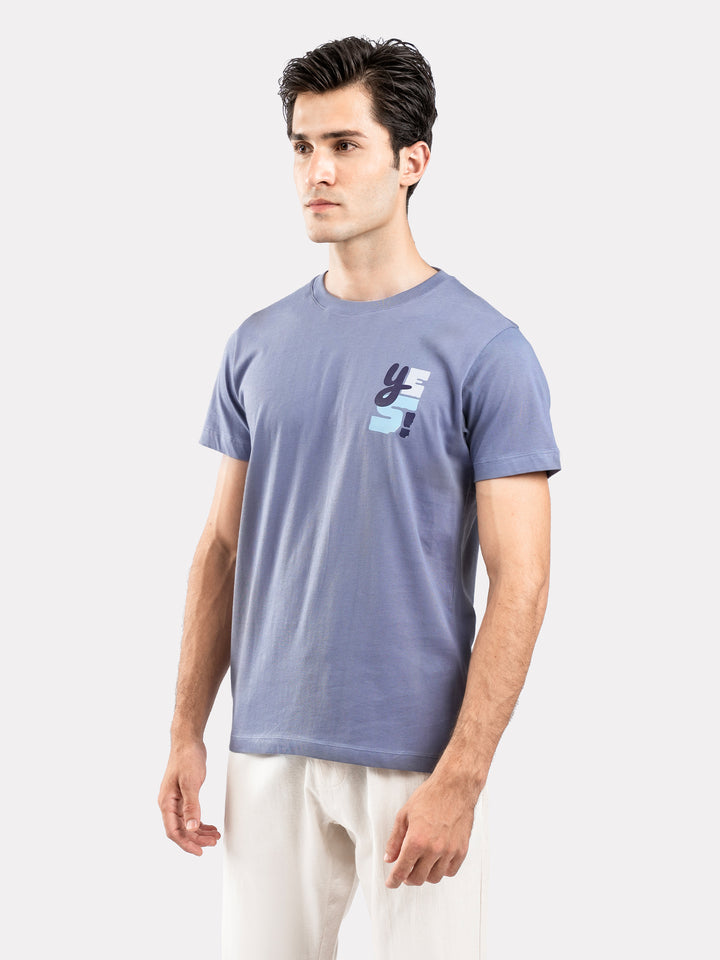 Bluish Grey 'Yes' Graphics Printed T-Shirt