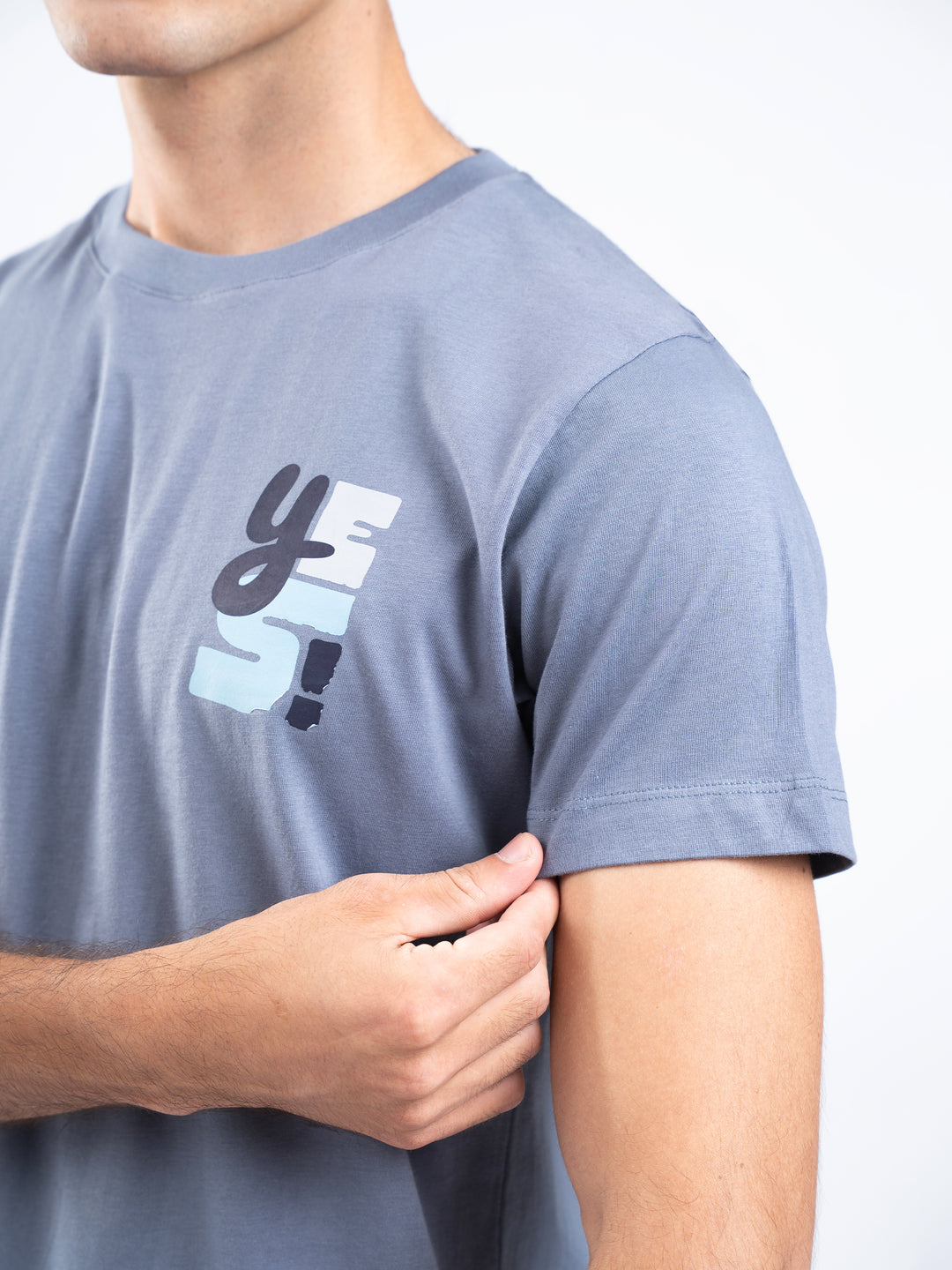 Bluish Grey 'Yes' Graphics Printed T-Shirt