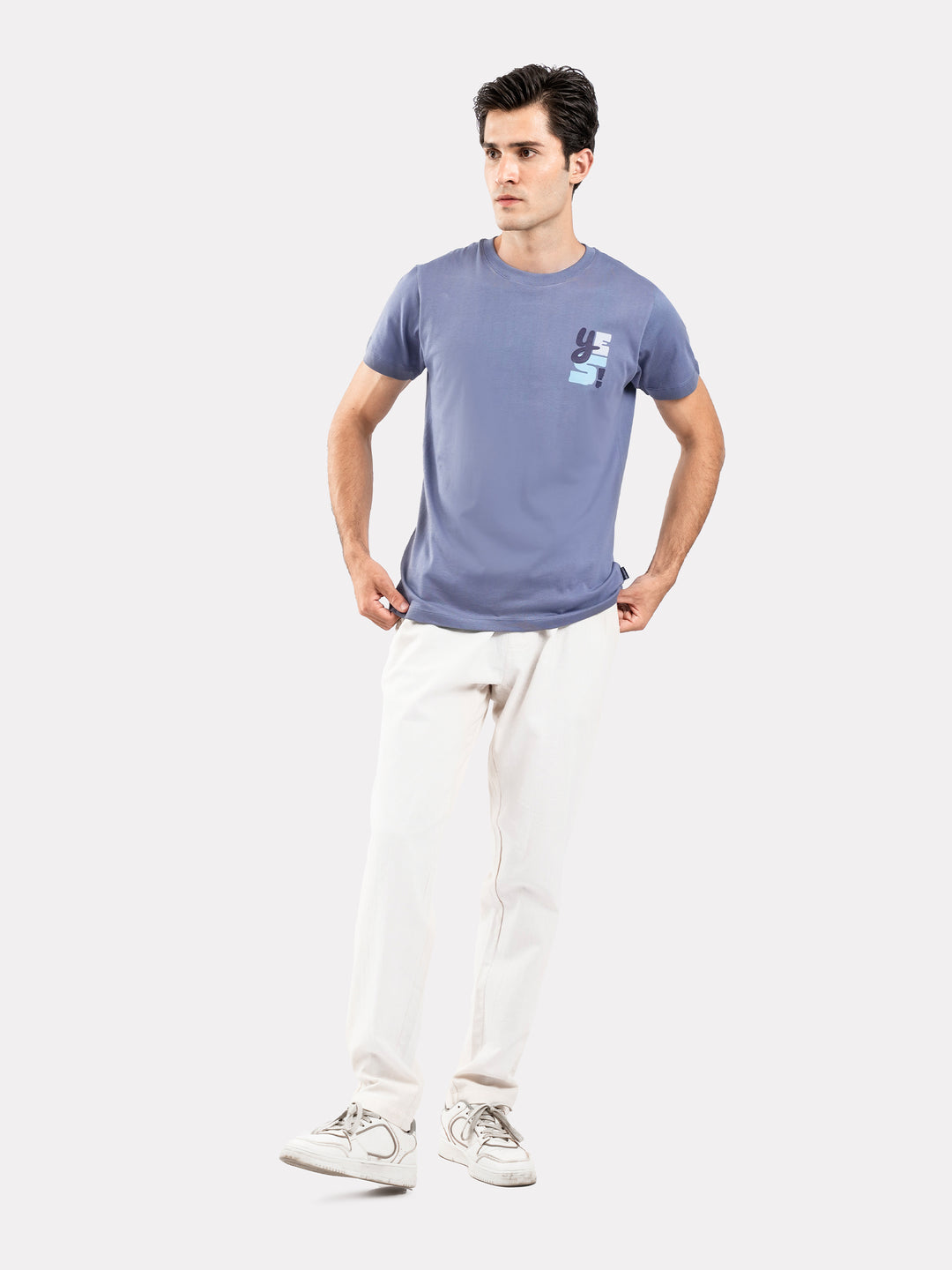 Bluish Grey 'Yes' Graphics Printed T-Shirt