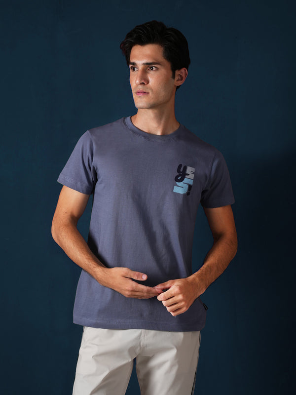 Bluish Grey 'Yes' Graphics Printed T-Shirt