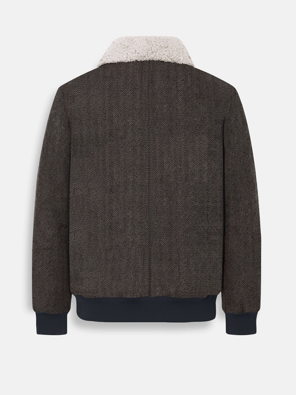 Brown wool blended aviator jacket with beige sherpa collar