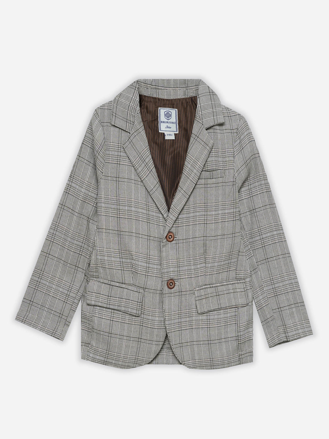 Brown & Beige Checkered Kids Casual Blazer