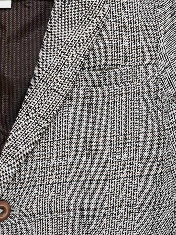 Brown & Beige Checkered Kids Casual Blazer