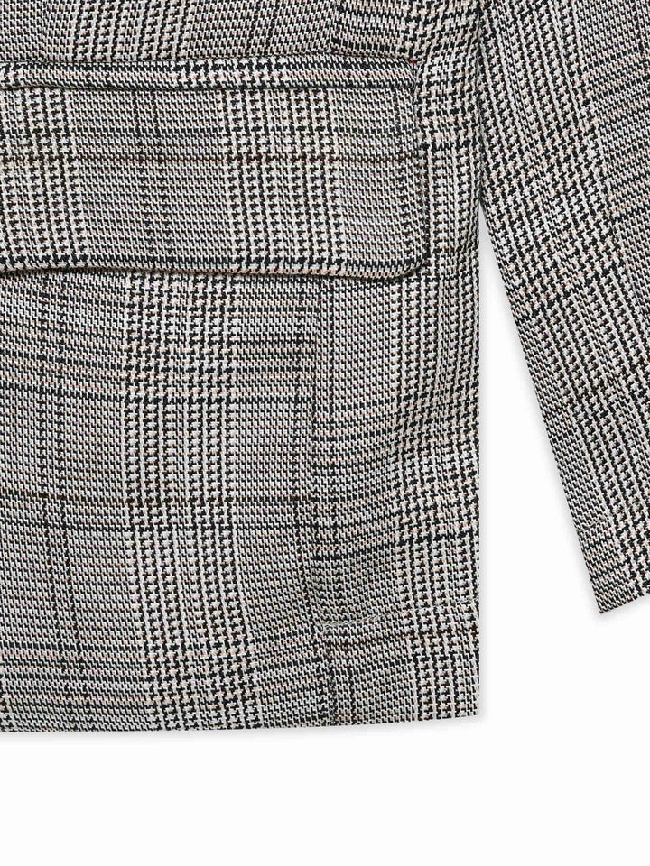 Brown & Beige Checkered Kids Casual Blazer