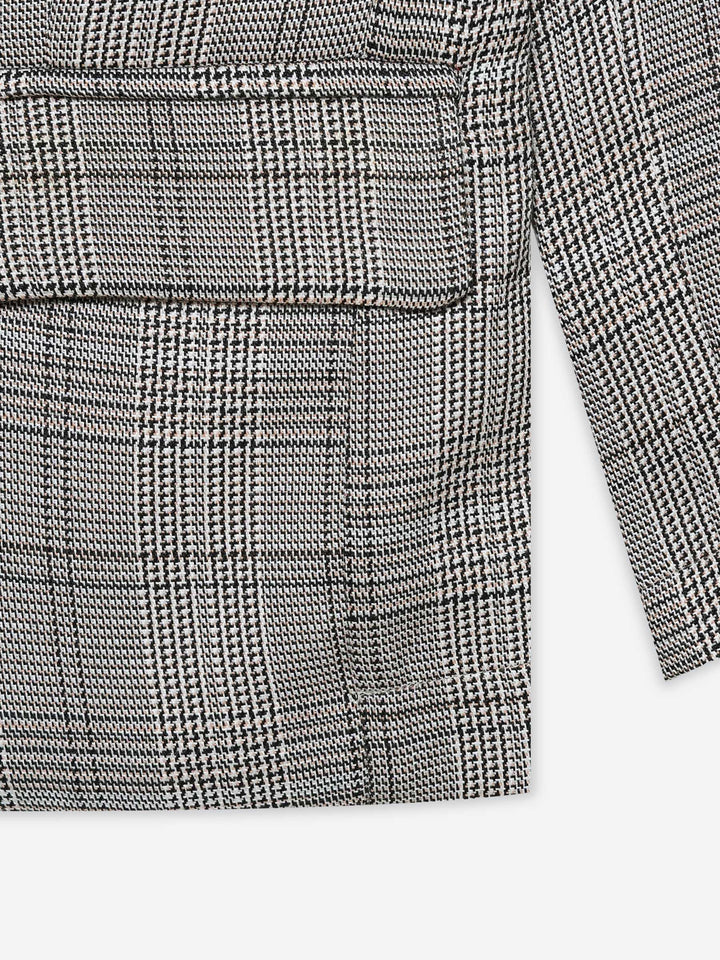 Brown & Beige Checkered Kids Casual Blazer