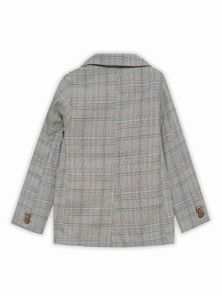 Brown & Beige Checkered Kids Casual Blazer
