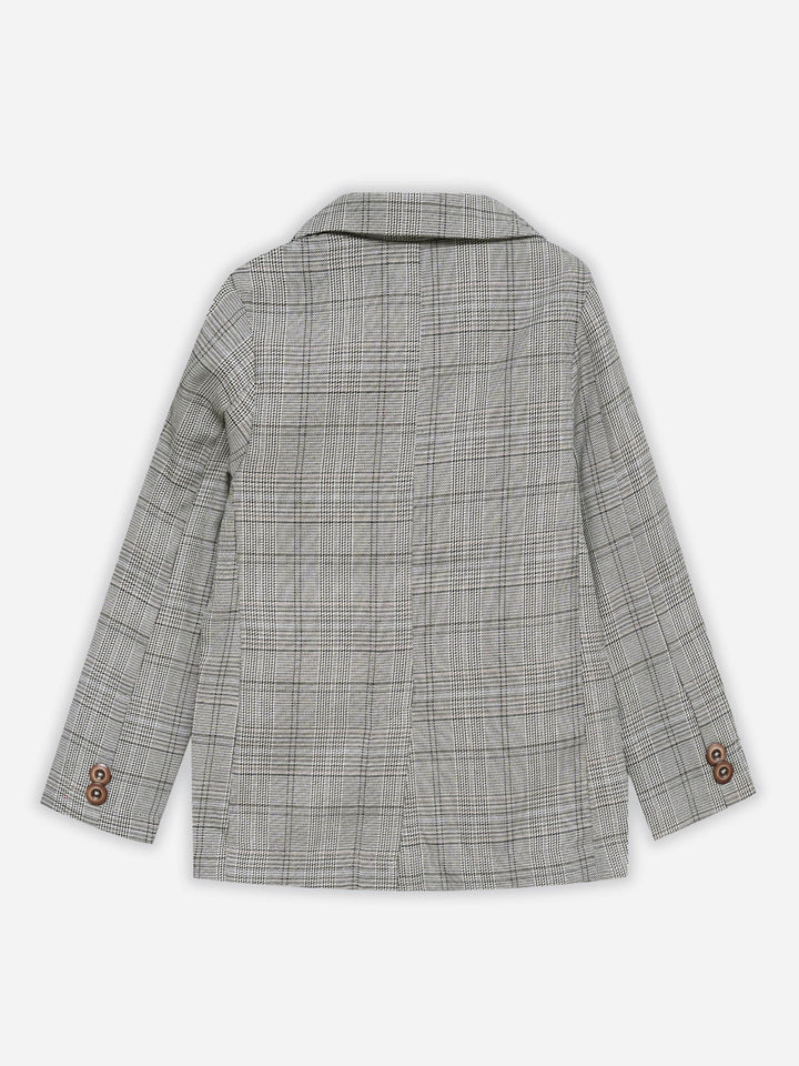 Brown & Beige Checkered Kids Casual Blazer