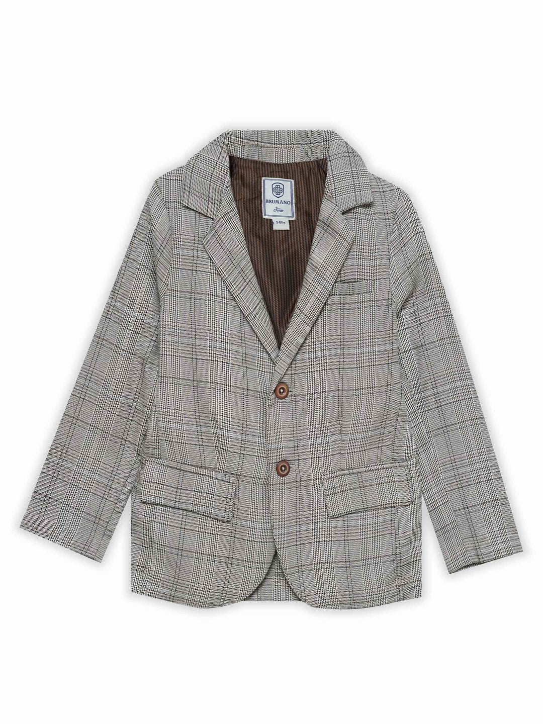 Brown & Beige Checkered Kids Casual Blazer