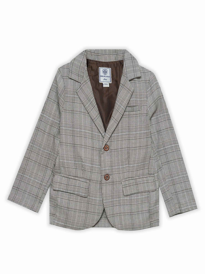 Brown & Beige Checkered Kids Casual Blazer