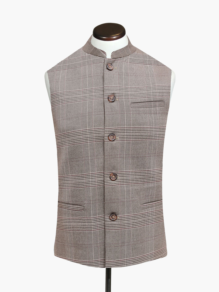 Brown Checkered Formal Waistcoat