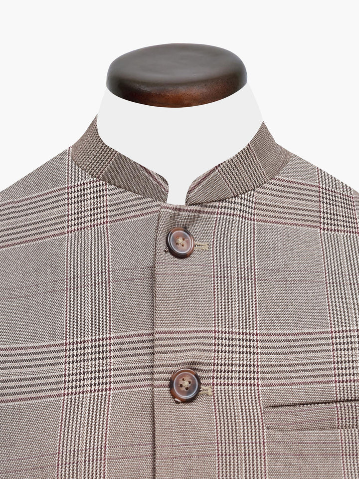 Brown Checkered Formal Waistcoat