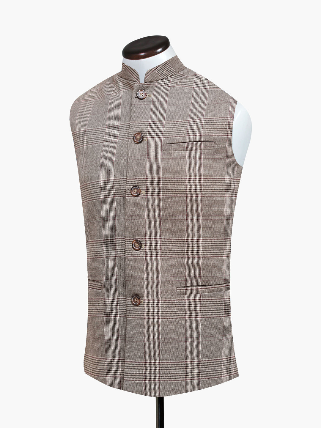 Brown Checkered Formal Waistcoat