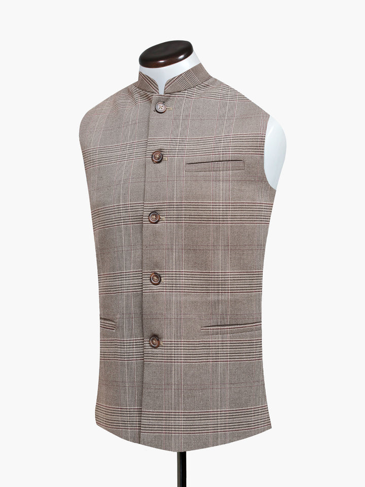 Brown Checkered Formal Waistcoat