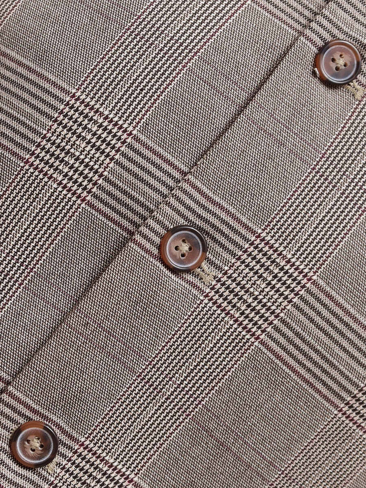 Brown Checkered Formal Waistcoat