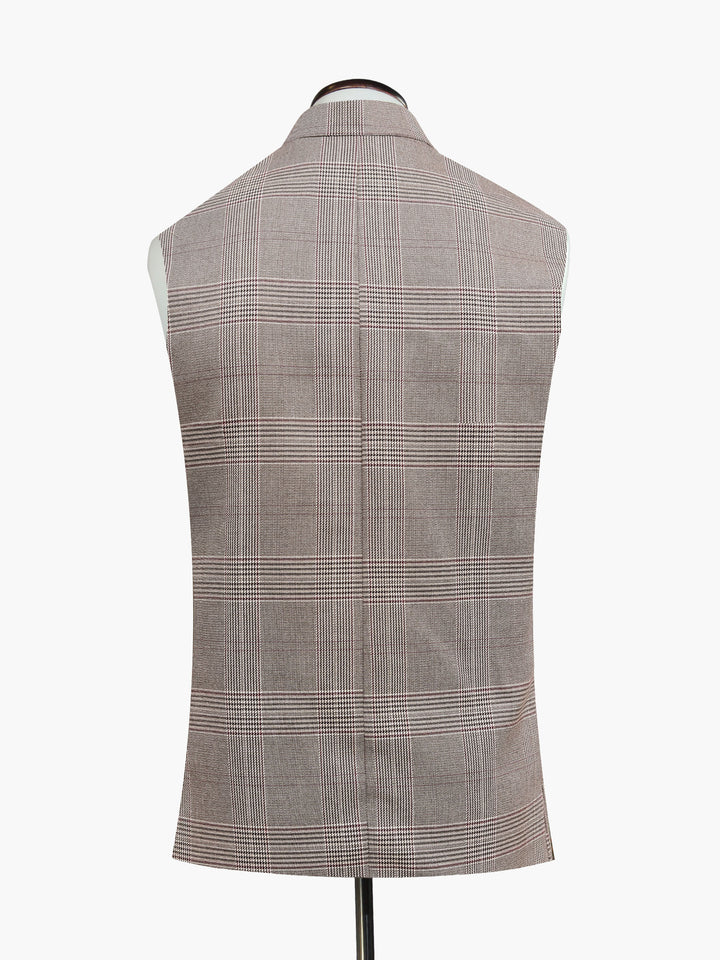 Brown Checkered Formal Waistcoat