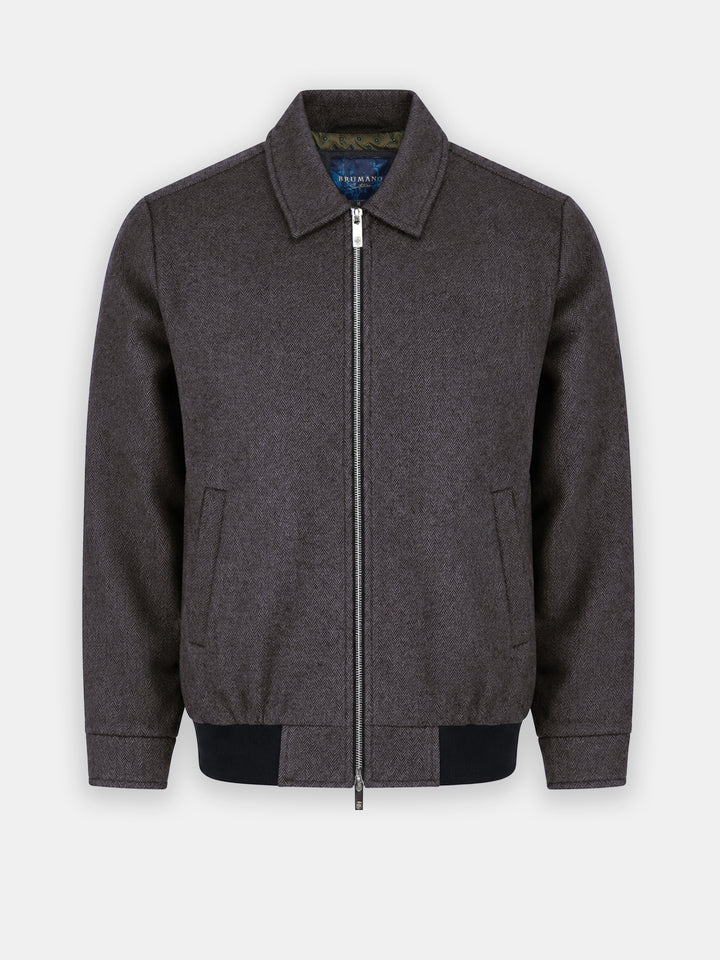 Brown Herringbone Structured Wool & Cashmere Blended Jacket - Sartoria