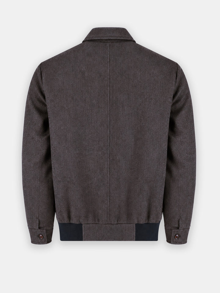 Brown Herringbone Structured Wool & Cashmere Blended Jacket - Sartoria