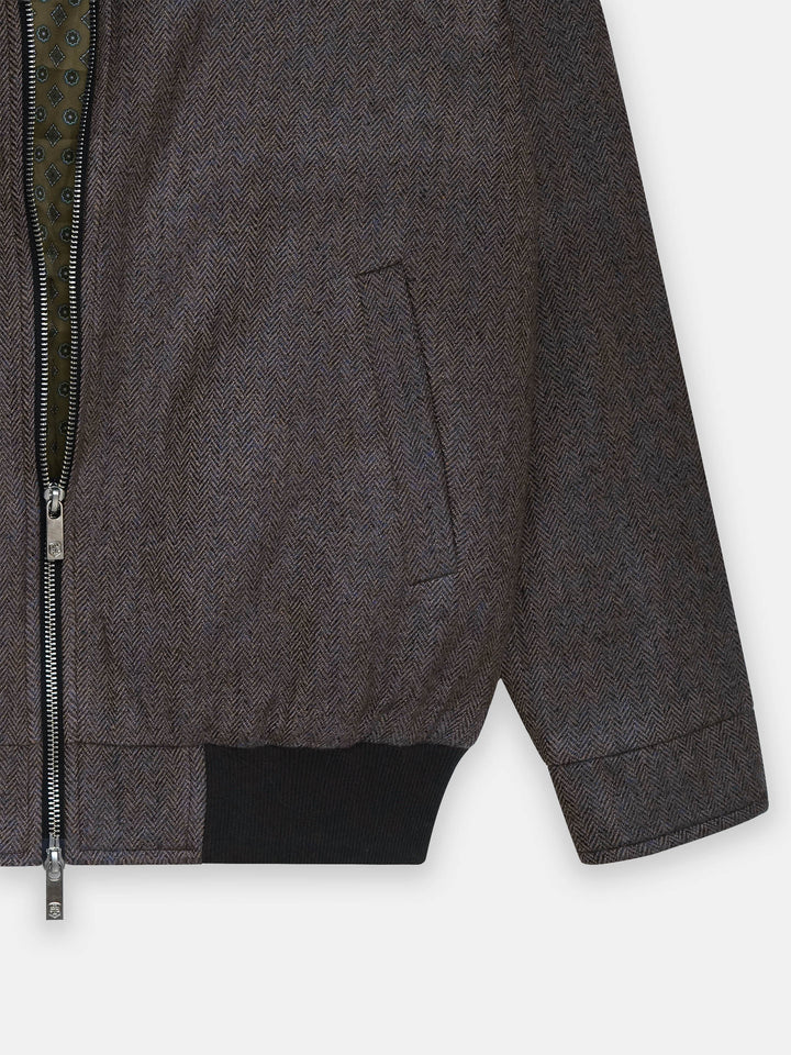 Brown Herringbone Structured Wool & Cashmere Blended Jacket - Sartoria