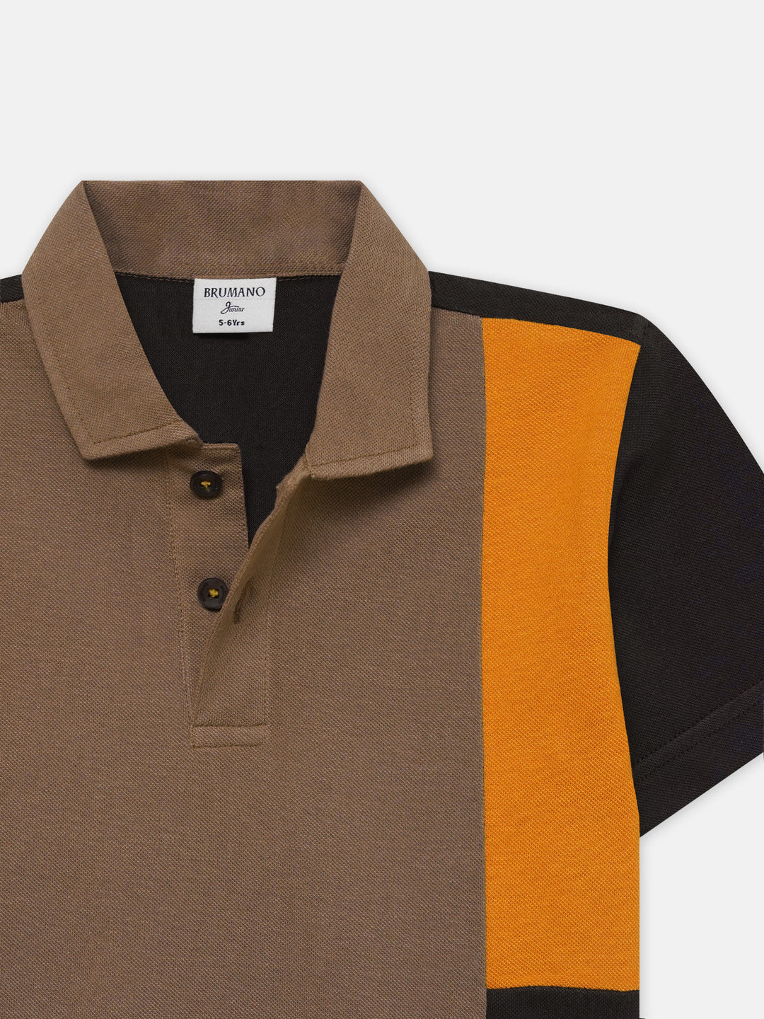Brown & Orange Contrast Panel Pique Polo - Junior