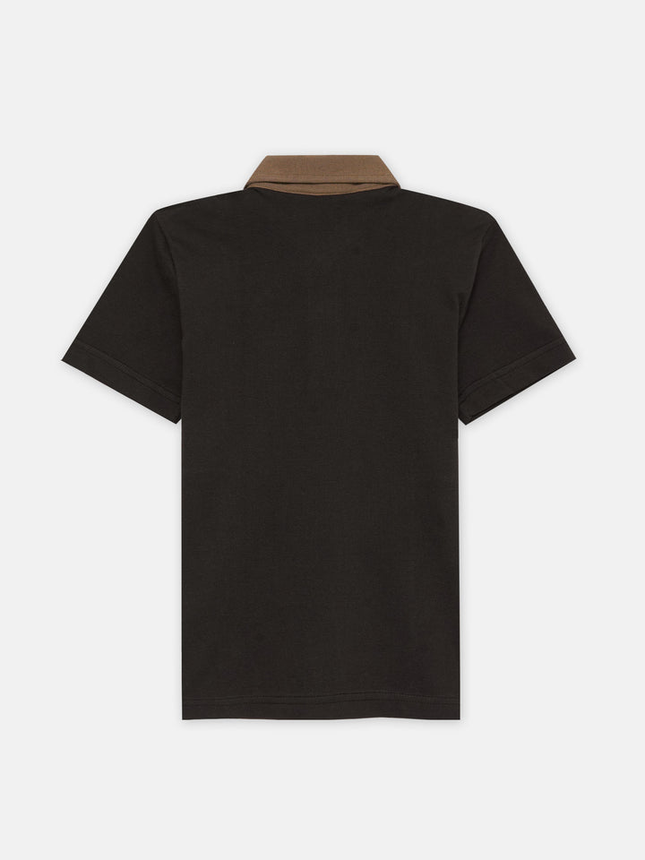 Brown & Orange Contrast Panel Pique Polo - Junior