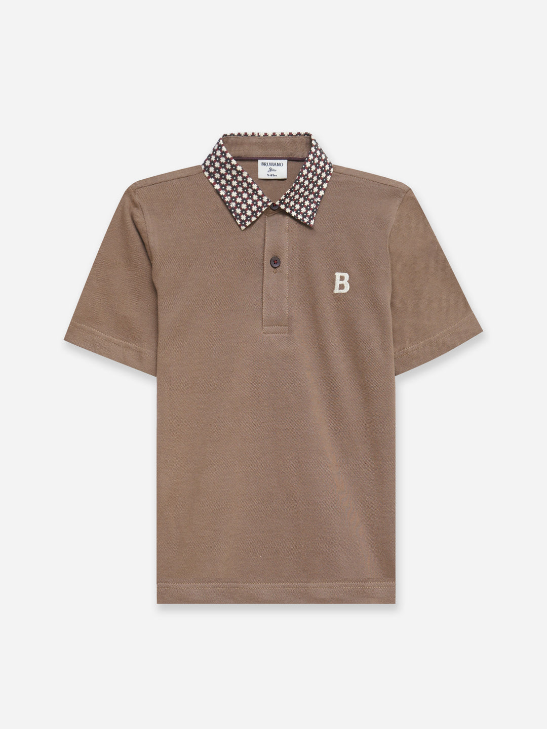 Brown Pique Polo With Contrasting Printed Collar - Junior